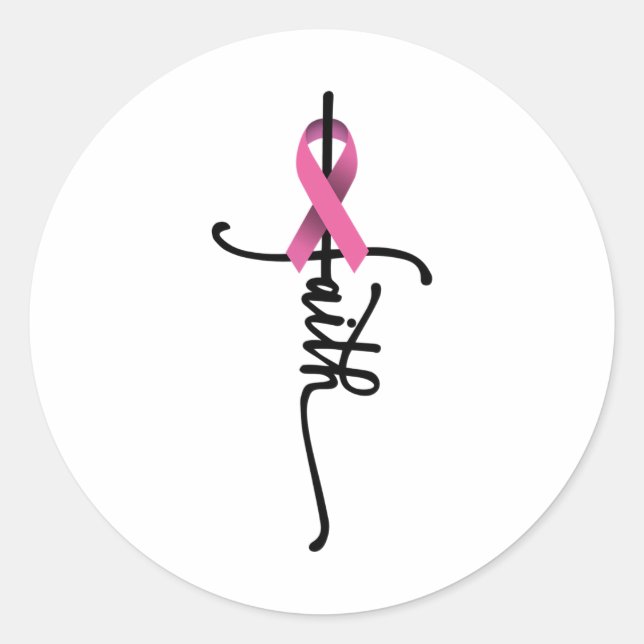 Sticker Rond Faith Cross Guerrier Survivant Pink Ribbon Breast  (Devant)