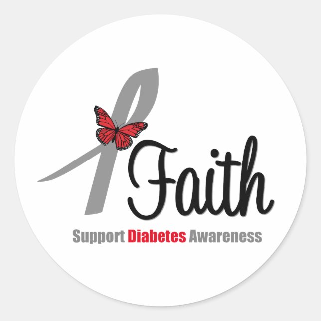 Sticker Rond Faith Diabetes Sensibilisation Papillon Ruban (Devant)