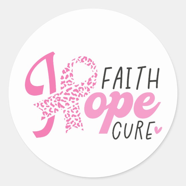 Sticker Rond Faith Hope Cure Breast Cancer Pink Ribbon (Devant)