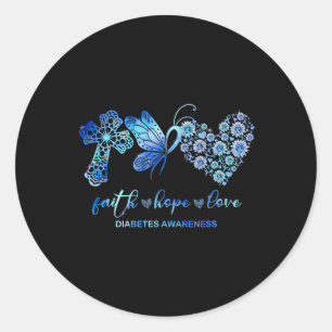 Sticker Rond Faith Hope Fight Love Sunflower Diabetes Sensibili