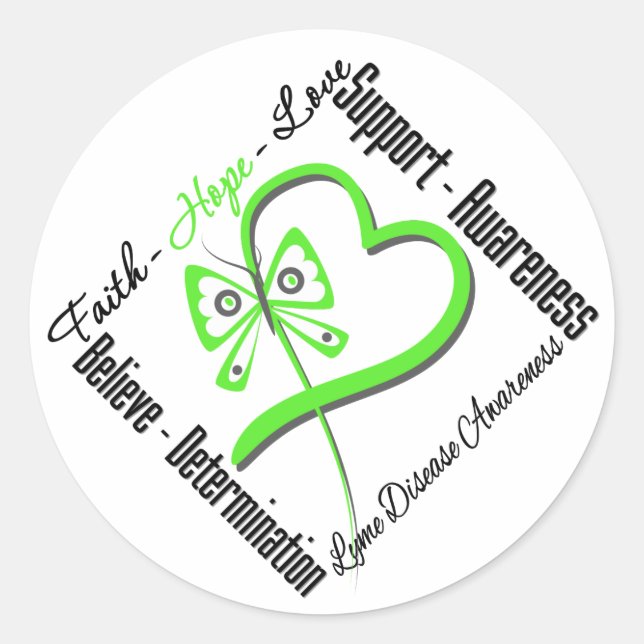 Sticker Rond Faith Hope Love Butterfly - Maladie de Lyme (Devant)