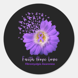 Sticker Rond Faith Hope Love Fibromyalgie Sensibilisation Ribb 
