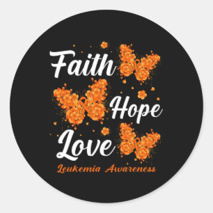 Sticker Rond Faith Hope Love Leukemia Sensibilisation Papillon