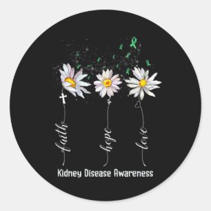 Sticker Rond Faith Hope Love Maladie du rein Flower Gi