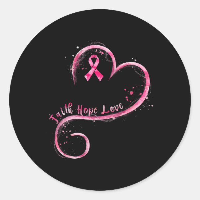 Sticker Rond Faith Hope Love Pink Ribbon Cancer du sein Prix (Devant)