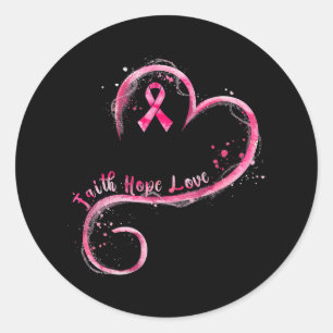 Sticker Rond Faith Hope Love Pink Ribbon Cancer du sein Prix