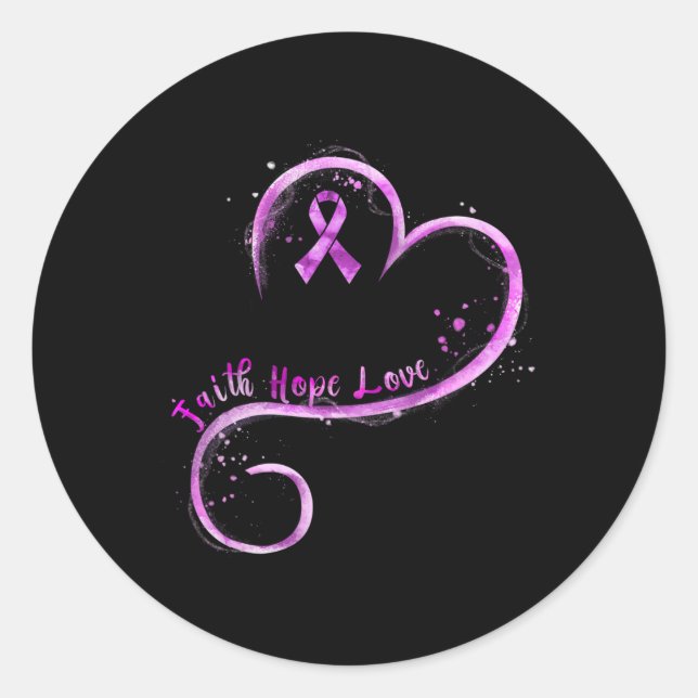 Sticker Rond Faith Hope Love Purple Ribbon Overdose Sensibilisa (Devant)