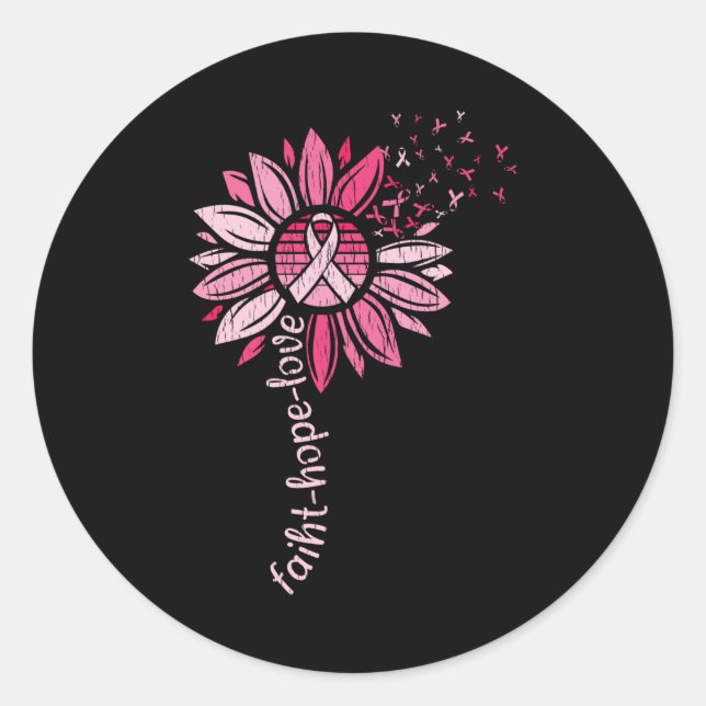 Sticker Rond Faith Hope Love Sunflower Cancer du sein Sensibili (Devant)