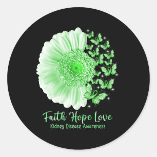 Sticker Rond Faith Hope Love Sunflower Papillon maladie rénale