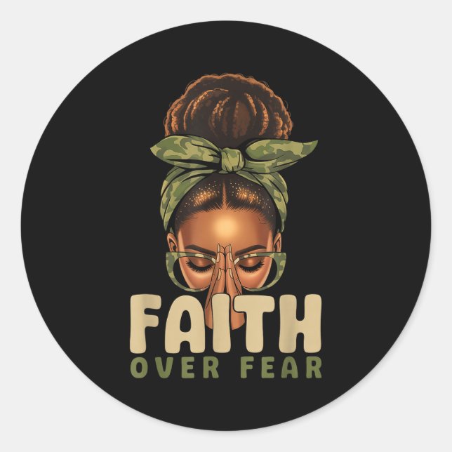 Sticker Rond Faith Over Fear Christian Camo African American Af (Devant)