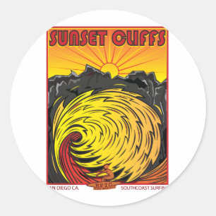 STICKER ROND FALAISES SAN DIEGO CA DE COUCHER DU SOLEIL