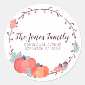 Sticker Rond Fall address labels, pumpkin, harvest