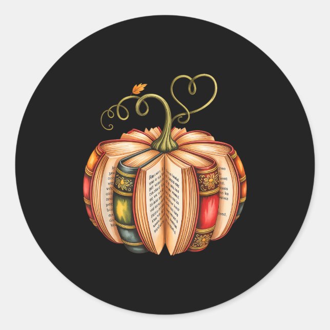 Sticker Rond Fall Book Pumpkin Fall Librarians Bookworm Teacher (Devant)