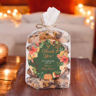 Sticker Rond Fall Bow Boho citrouille floral merci baby shower