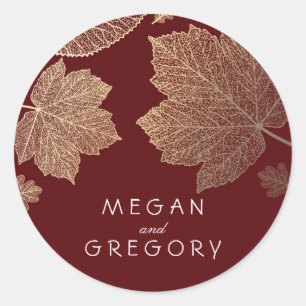 Sticker Rond Fall Gold et Mariage Feuille de Bourgogne