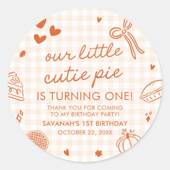 Sticker Rond Fall Hand Drawn A Little Cutie Pie 1st Birthday (Devant)
