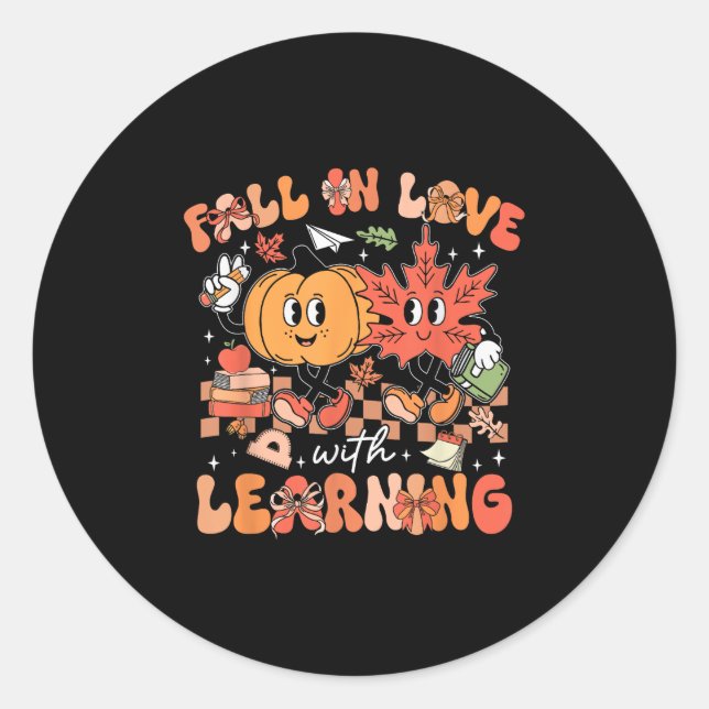 Sticker Rond Fall In Love With Learning Autumn Fall Pumpkins An (Devant)