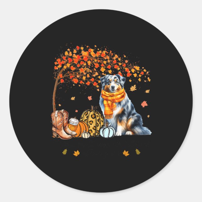 Sticker Rond Fall Maple Tree Print Dog Lover Happy Thanksgiving (Devant)