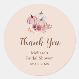 Sticker Rond Fall Pink Pumpkin Bridal Shower Thank You