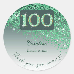 Sticker Rond Falling Green Parties scintillant, 100th Birthday 