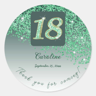 Sticker Rond Falling Green Parties scintillant, 18e anniversair