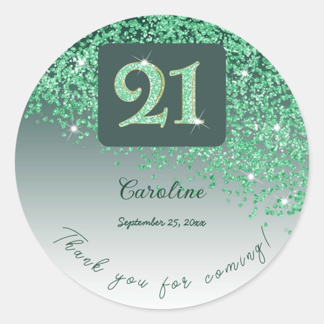 Sticker Rond Falling Green Parties scintillant, 21e anniversair (Devant)