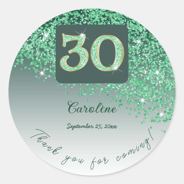 Sticker Rond Falling Green Parties scintillant, 30th Birthday M (Devant)