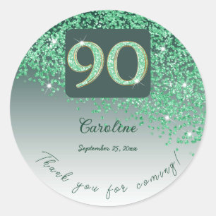 Sticker Rond Falling Green Parties scintillant, 90th Birthday M