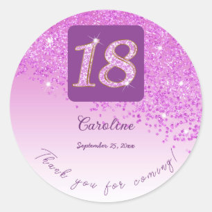 Sticker Rond Falling Pink Parties scintillant, 18e anniversaire
