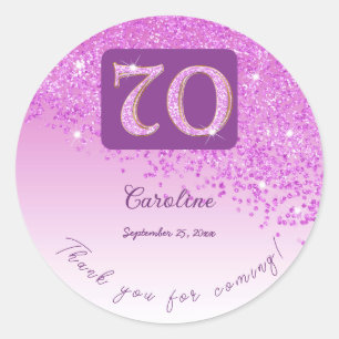 Sticker Rond Falling Pink Parties scintillant, 70e anniversaire