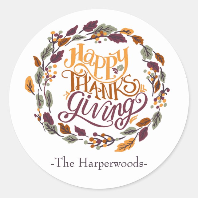 Sticker Rond Famille Bon thanksgiving moderne simple (Devant)
