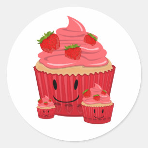 Sticker Rond Famille Cupcake aux fraises