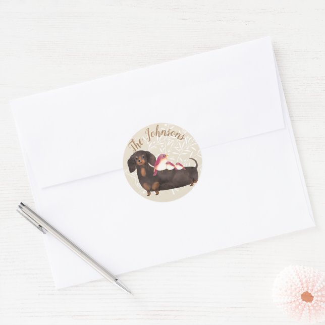 Sticker Rond Famille Dachshund et Birds (Enveloppe)