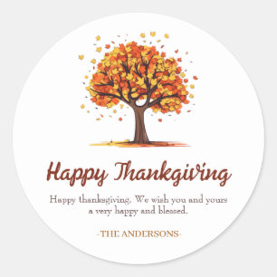 Sticker Rond Famille de Bon thanksgiving Floral Tree d'automne