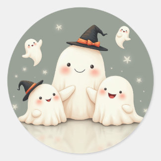 Sticker Rond Famille de fantômes adorable