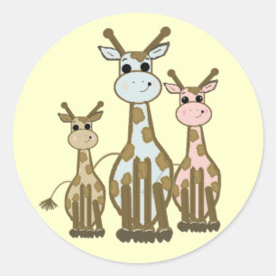 Sticker Rond Famille de girafes de dessin animé mignonne