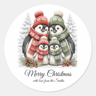Sticker Rond Famille de manchots aquarelle mignonne Noël person