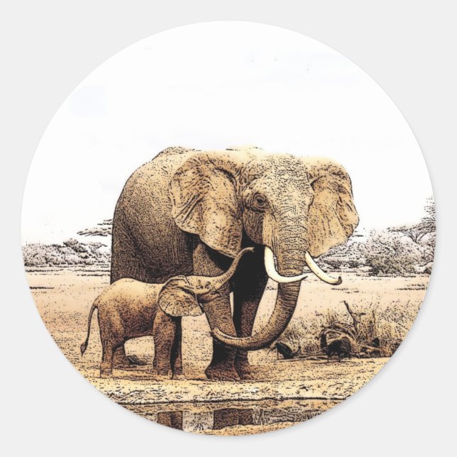 Sticker Rond Famille des éléphants (Devant)