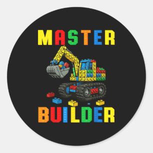 Sticker Rond Famille drôle Master Builder Construction Briques 