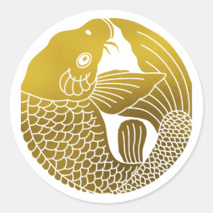 Sticker Rond Famille japonaise Crest-Carp