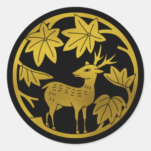 Sticker Rond Famille japonaise Crest-érable japonais et cerf