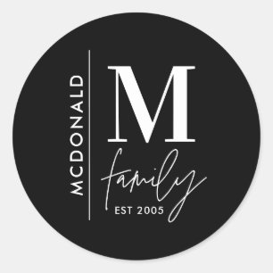 Sticker Rond Famille monogramme moderne marine élégant monochro