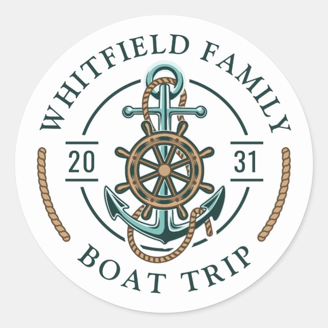 Sticker Rond Famille Personnalisée Voyage en bateau nautique Ré (Devant)