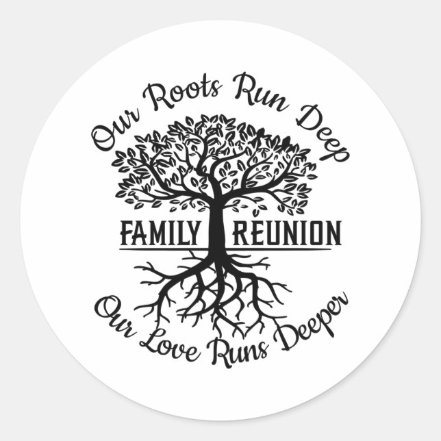 Sticker Rond Famille Réunion Arbre Familial Racines cardiaques (Devant)