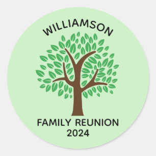 Sticker Rond Famille Réunion Cute Arbre Vert Fête Personnalisée