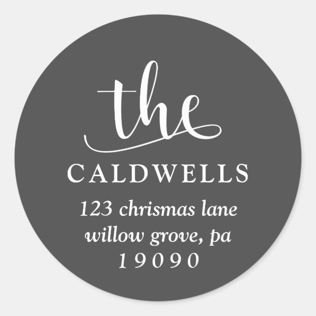 Sticker Rond Famille traditionnelle Calligraphie Gris Adresse d (Devant)