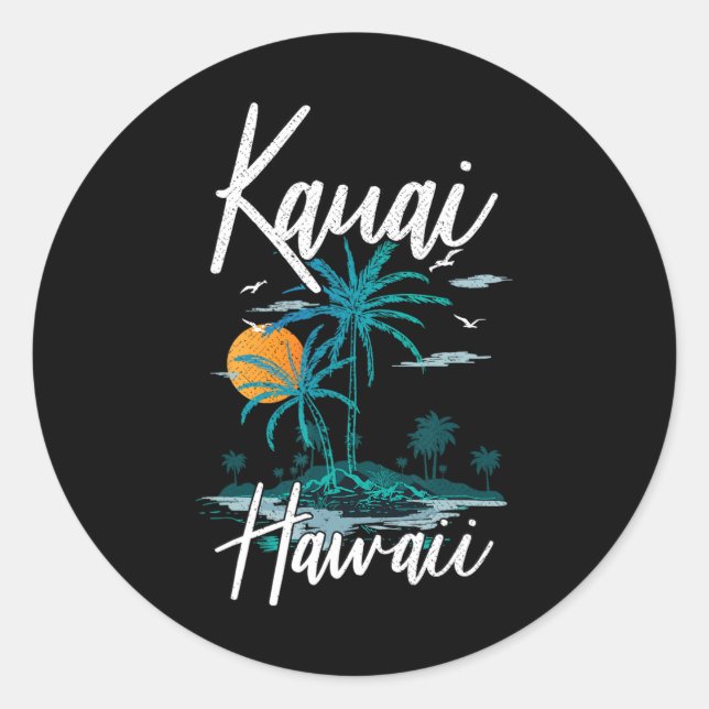 Sticker Rond Famille Vacances Retro Sunset Hawaii Kauai (Devant)