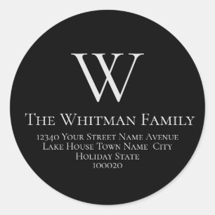 Sticker Rond Family Monogramme Simple Black Return Adresse