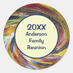 Sticker Rond Family Reunion Vivid Tie Dye Swirl Événement Abstr