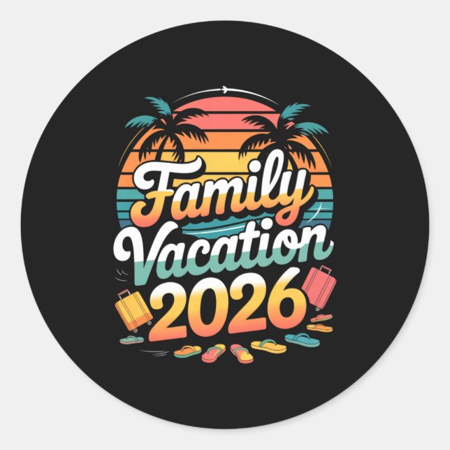 Sticker Rond Family Vacation 2026 Sunset Travel Crew Long Sleev (Devant)